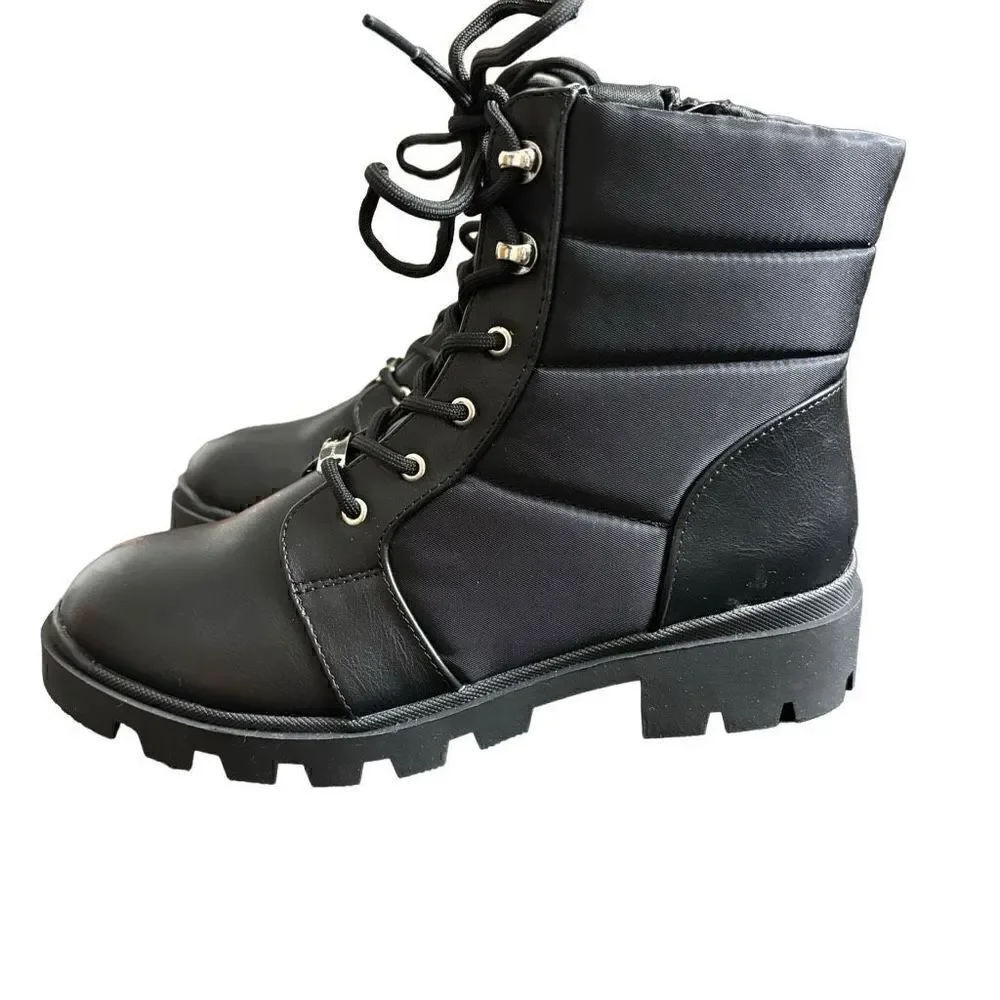 Marc Fisher Puffer Hiker Combat Laceup Quilted boots black new